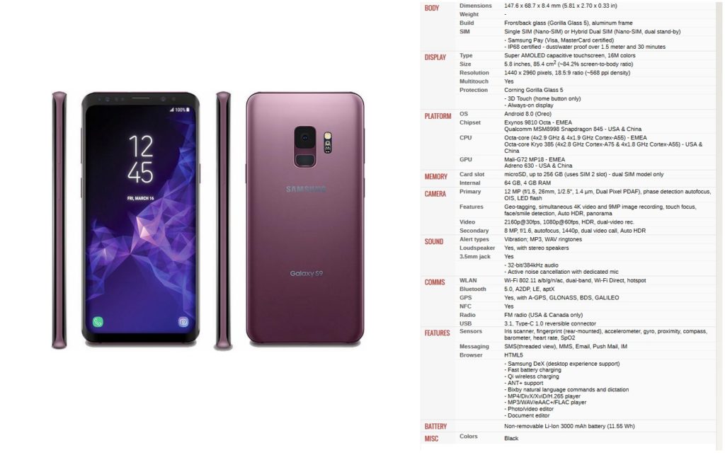 Samsung Galaxy s9 - best phone 2018 -TrendMut - s8 - s9 specs specifications 2