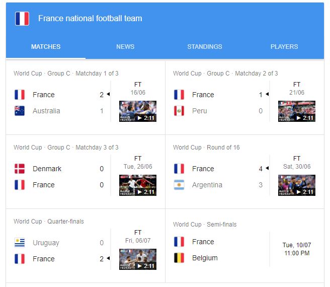 all France matches in fifa worldcup 2018
